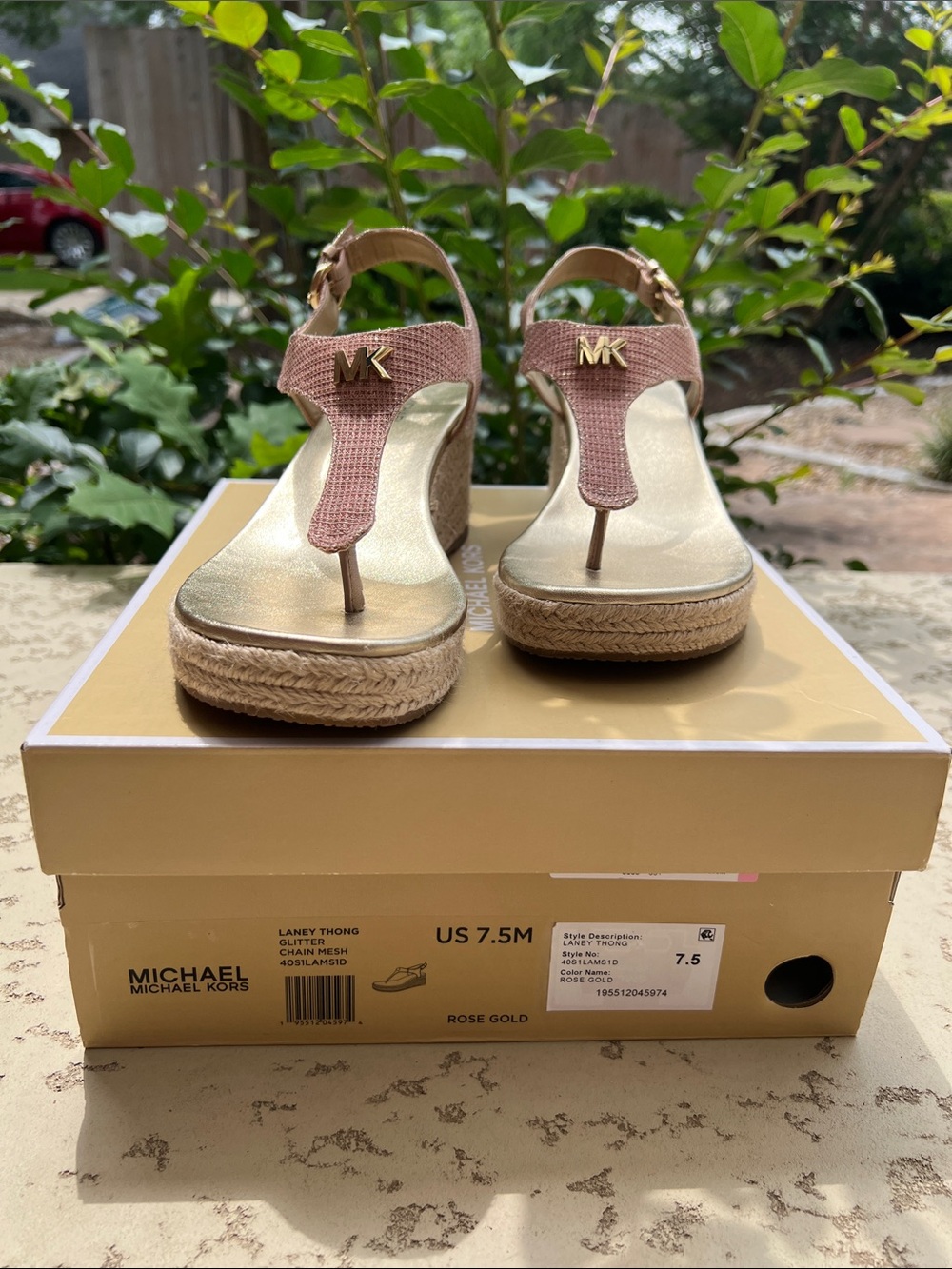 Michael Kors Pink Laney Thong Espadrille Wedge Sandals Rose Gold 7.5 - Picture 4 of 14